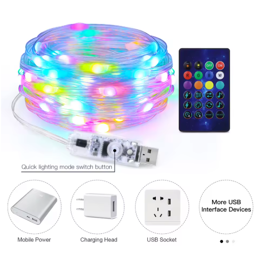 Luces LED de árbol de Navidad USB de 10M / 20M con control remoto inteligente de la aplicación Bluetooth Guirnalda de luces de hadas de decoración navideña para el hogar